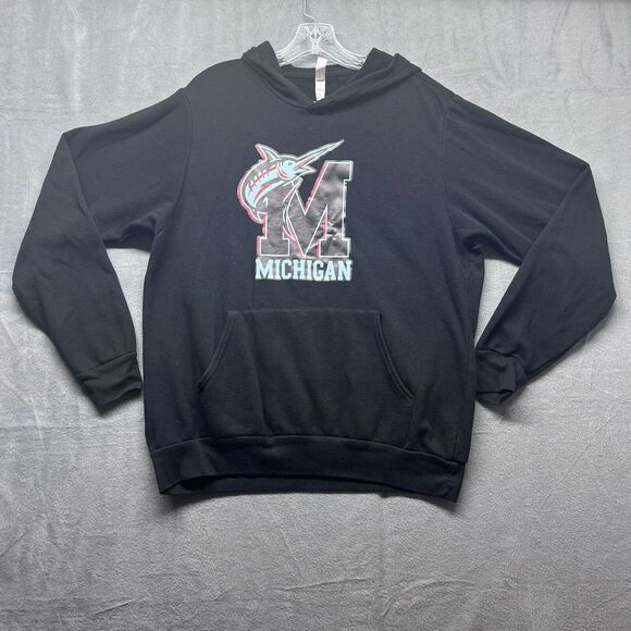 Bella Canvas Michigan Sweater Mens Large Black Long‎ Sleeve Hooded Pullover - Picture 1 of 11